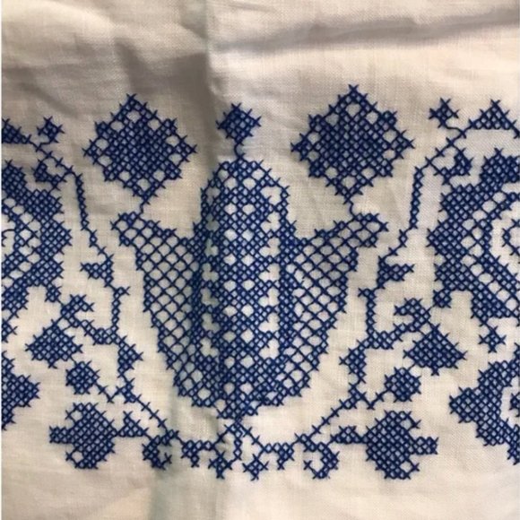 Milly White Blue Linen Cottage Core Mini Skirt - Picture 11 of 12